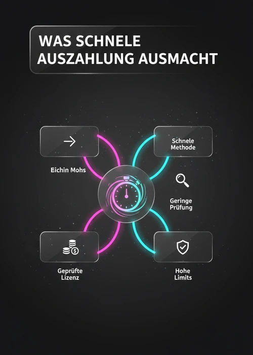 Was eine schnelle Auszahlung ausmacht: schnelle Methode, geringe Prüfung, hohe Limits und geprüfte Lizenz.